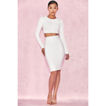 Women′s Long-Sleeve Sexy White Fashionable Round Collar Skirt